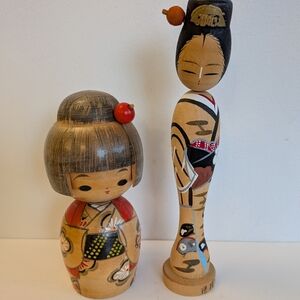 Japanese Folk Art Kokeshi Dolls Bobble Head Nodder, Set Of 2 Hair Pin